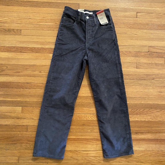Levi's Ribcage Straight Ankle Pants Womens 24x27 Dark Gray Corduroy High Rise - Picture 1 of 10